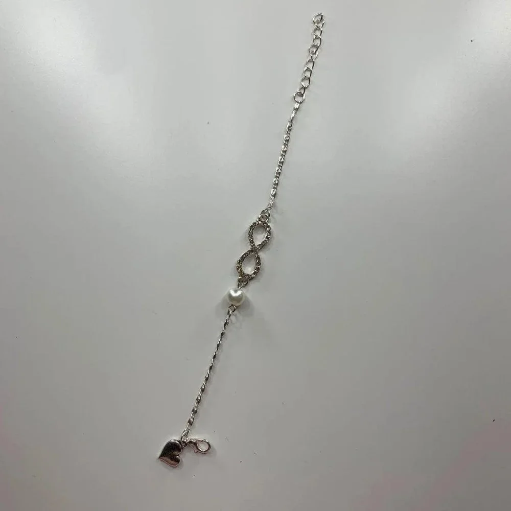 Silver Infinity With Faux Pearl Bracelet